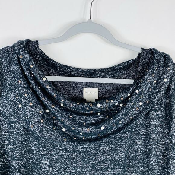 Chico's Size Large 12 2 Zenergy Stud Embellished Cowl Neck Sweater Black - Picture 3 of 7
